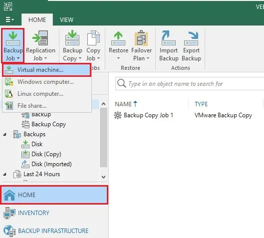 veeam console backup