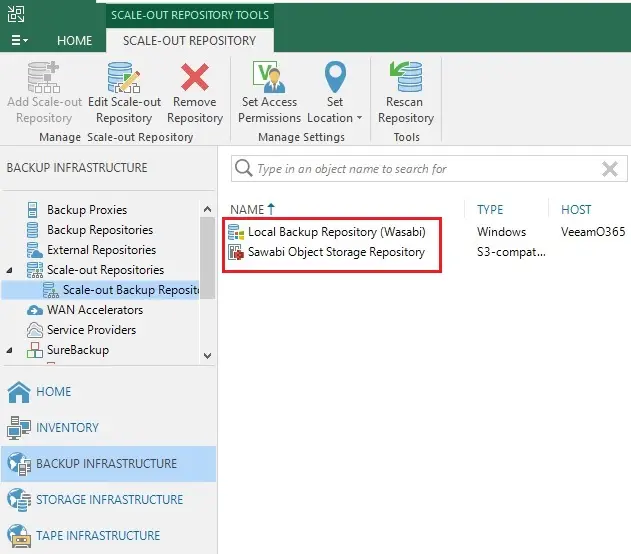 veeam console scale-out repository