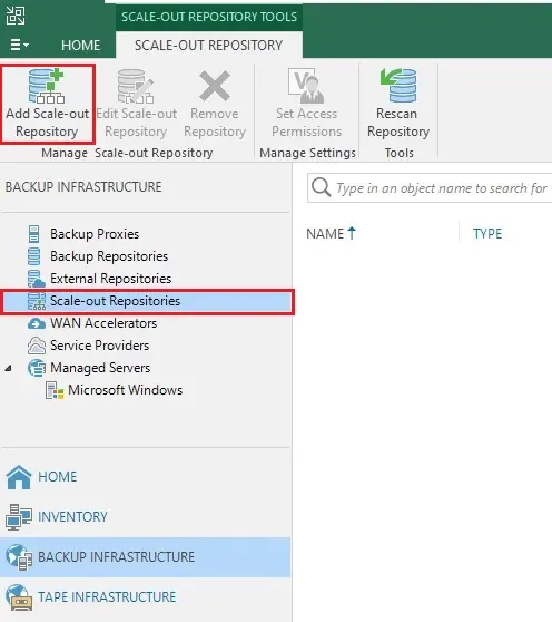 veeam console scale-out repository