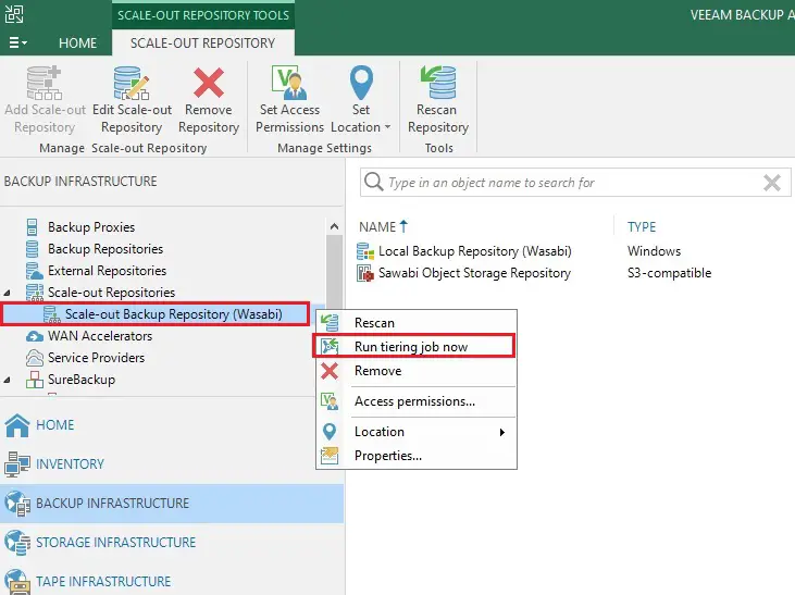 veeam console scale-out repository