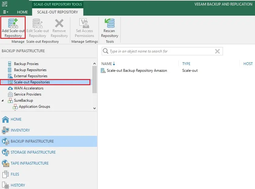 veeam console scale-out repository