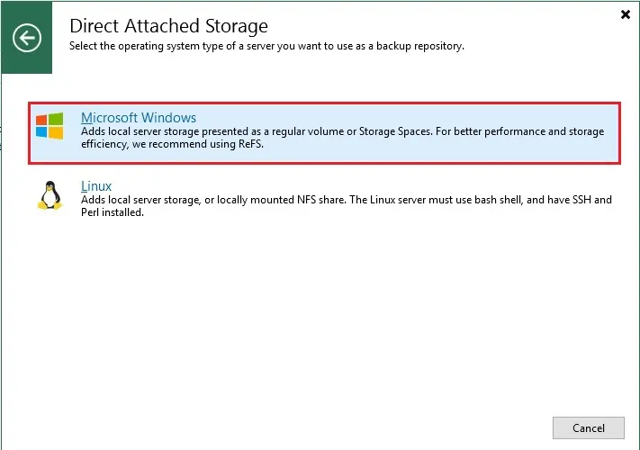 veeam direct attached storage