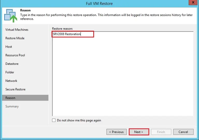 veeam full vm restore reason