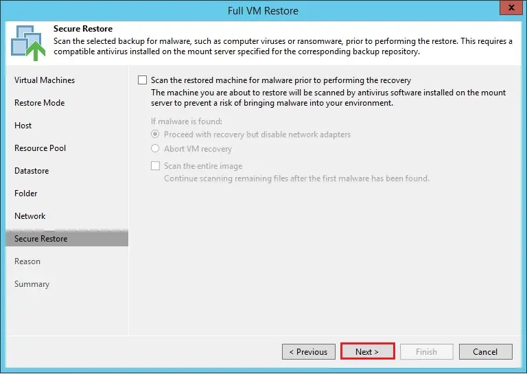 veeam full vm secure restore