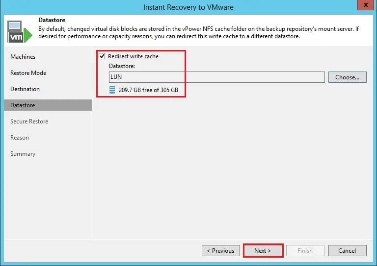 veeam instant recovery datastore