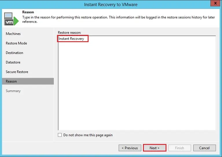 veeam instant recovery reason