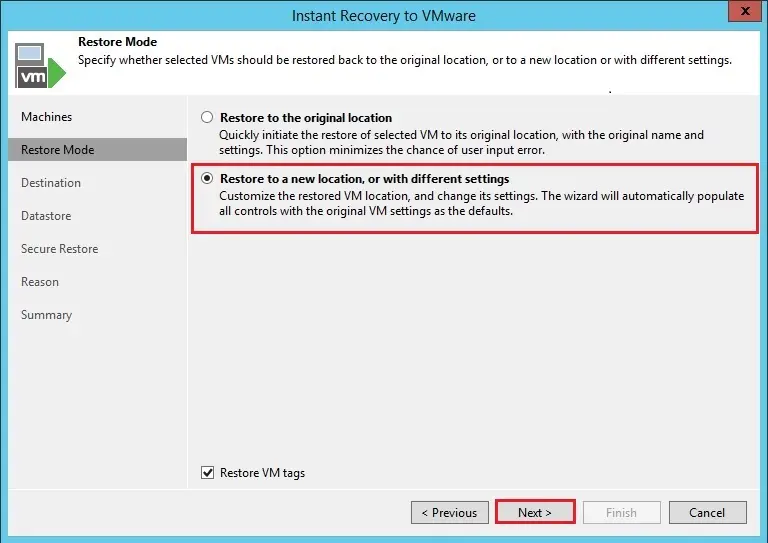 veeam instant recovery restore mode