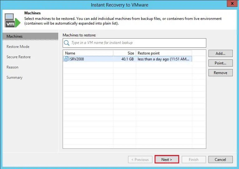 veeam instant recovery restore point