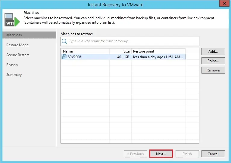 veeam instant recovery restore point