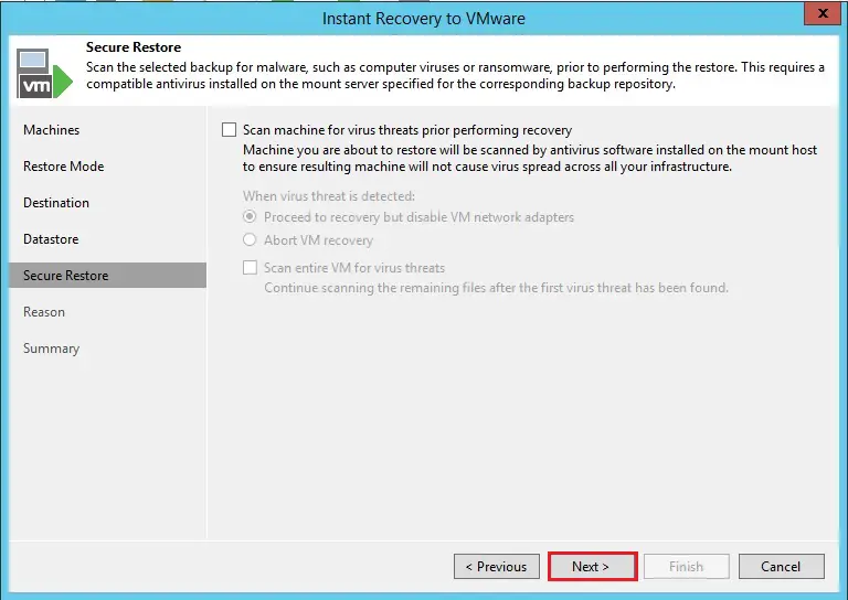 veeam instant recovery secure restore