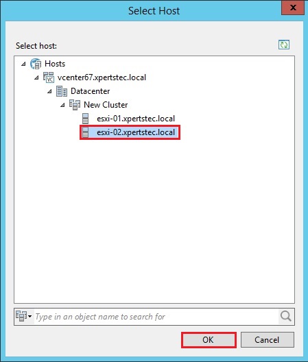 veeam instant recovery select host