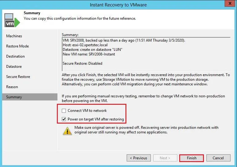 veeam instant recovery summary