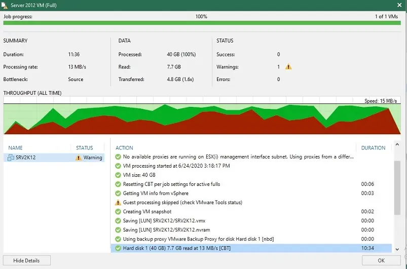 veeam job progress