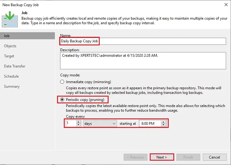 veeam new backup copy wizard