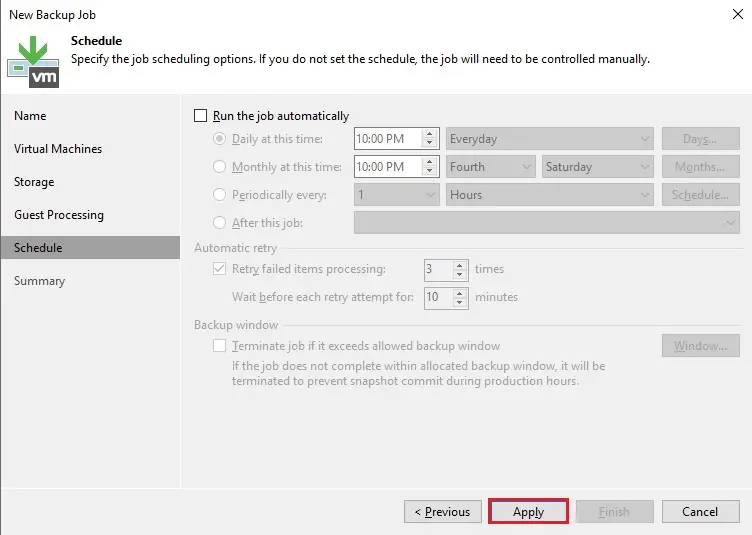 veeam new backup job schedule