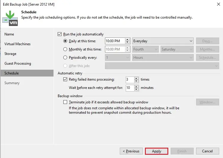 veeam new backup job schedule