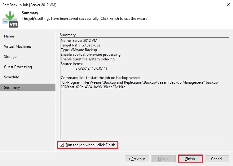 veeam new backup job summary