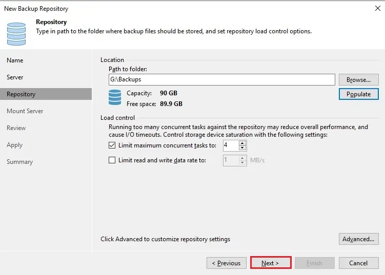 veeam new backup repository location