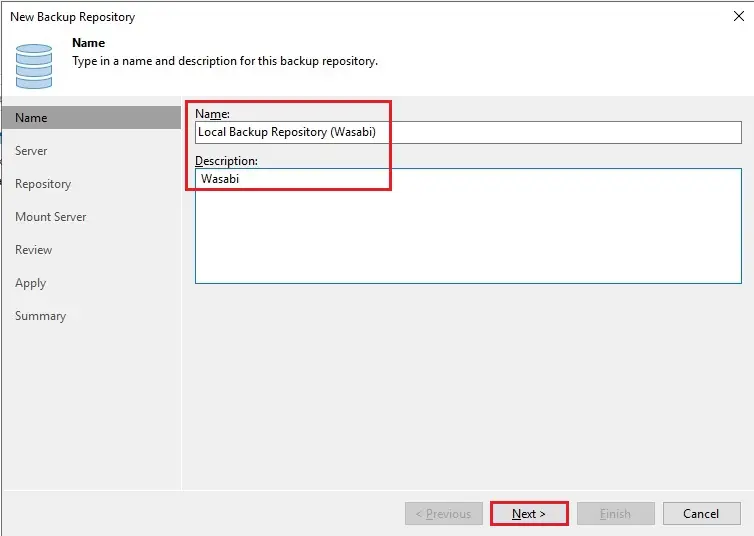 veeam new backup repository name