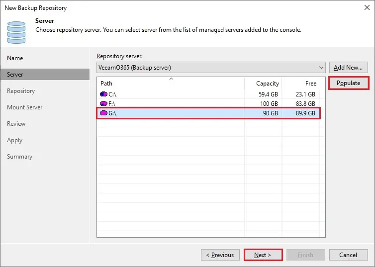 veeam new backup repository server