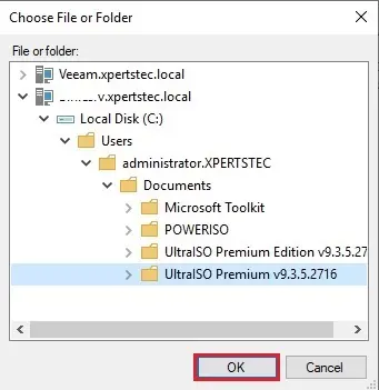 veeam restore choose file and folder