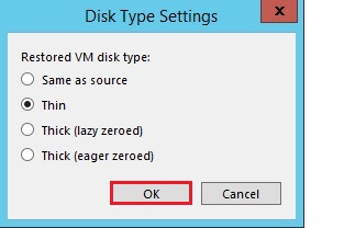 veeam restore disk type option