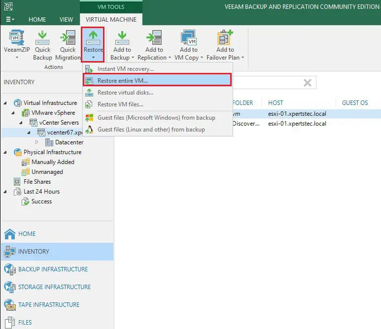 veeam restore entire vm