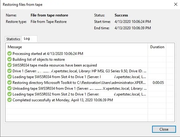 veeam restore progress