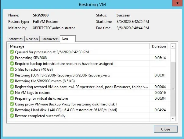 veeam restoring vm