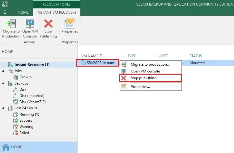 veeam stop instant recovery