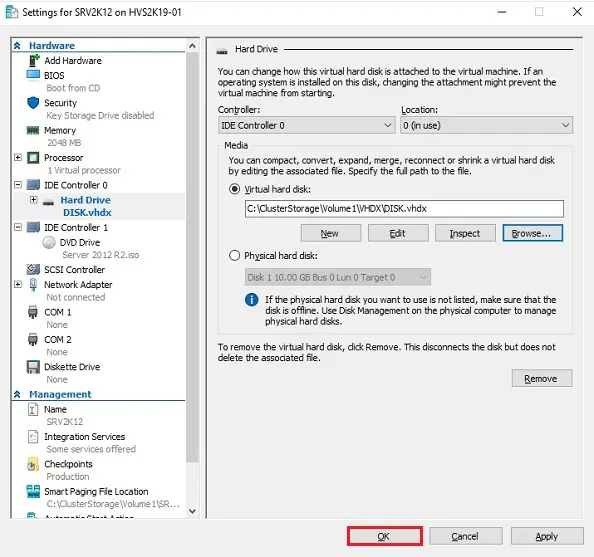 virtual machine settings