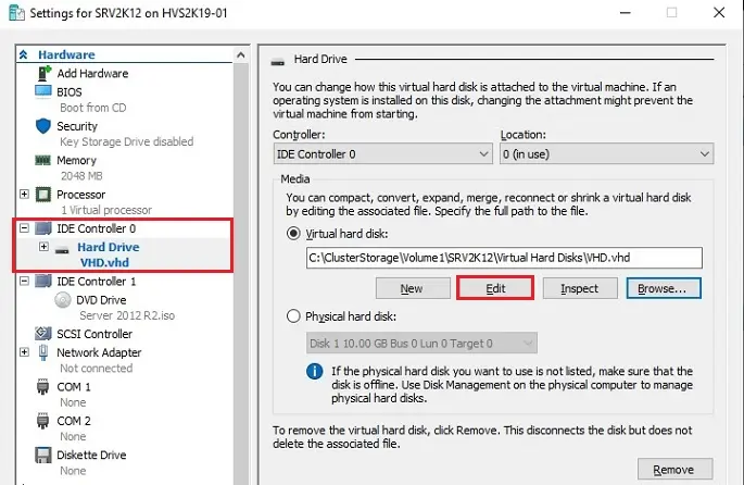 virtual machine settings hyper-v