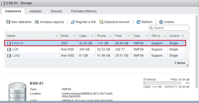 vmware esxi datastore