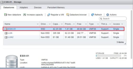 Как добавить datastore в vmware esxi