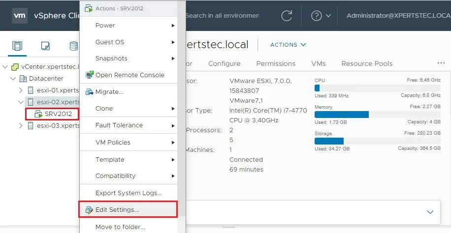 vmware vm edit settings