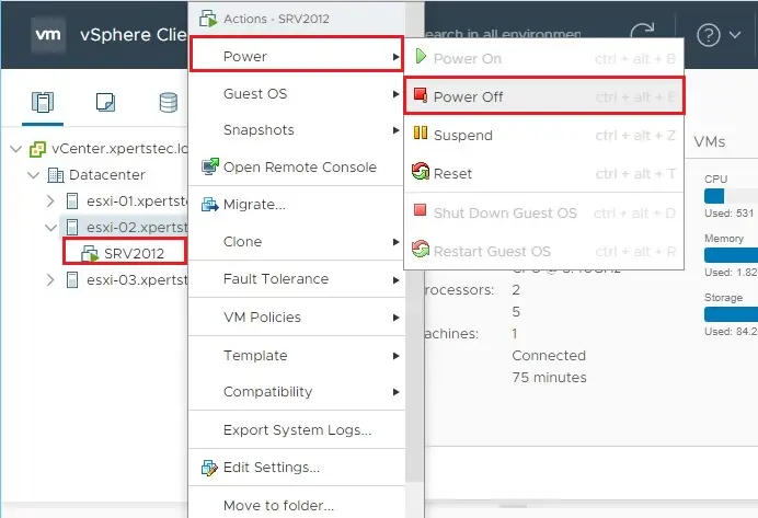 vmware vm power off