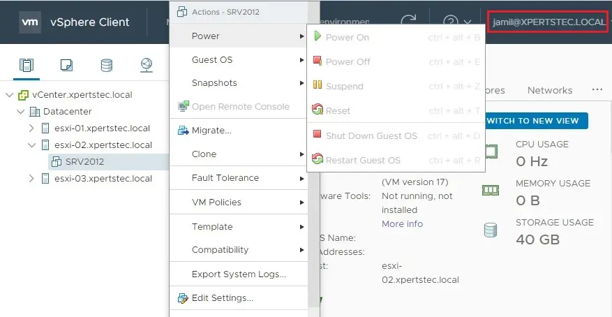 vmware vsphere client vm