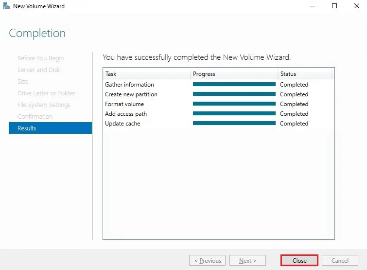 volume wizard result