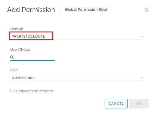 vsphere add permission