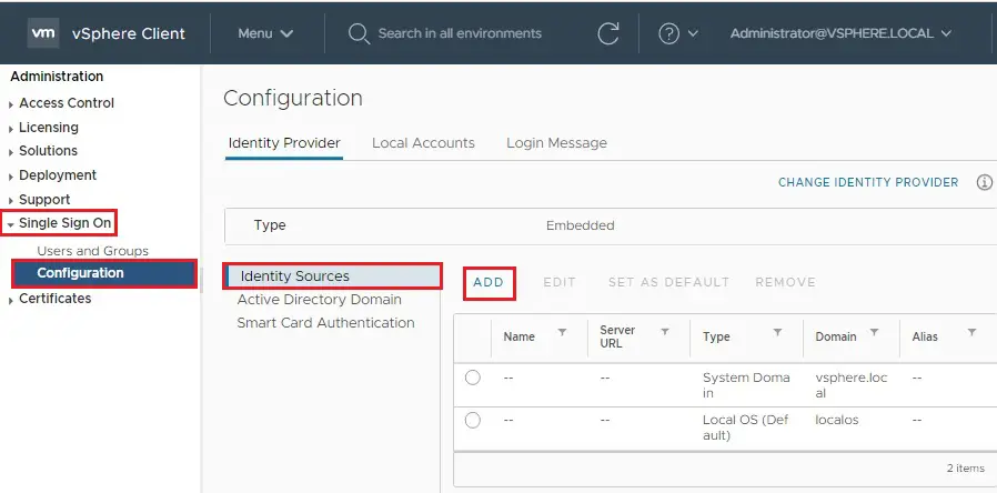 vsphere client configuration