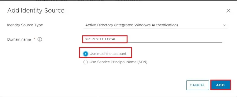 vsphere configure identity source