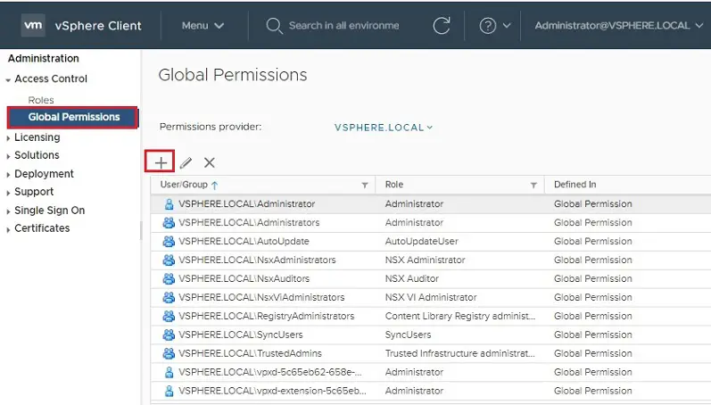 vsphere global permissions