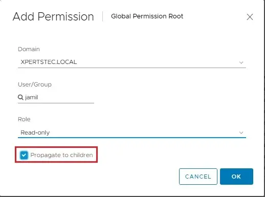 vsphere global permissions change role