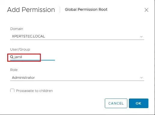 vsphere global permissions root