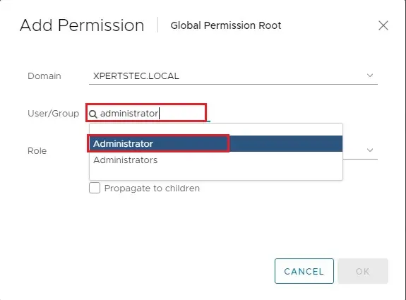 vsphere global permissions root