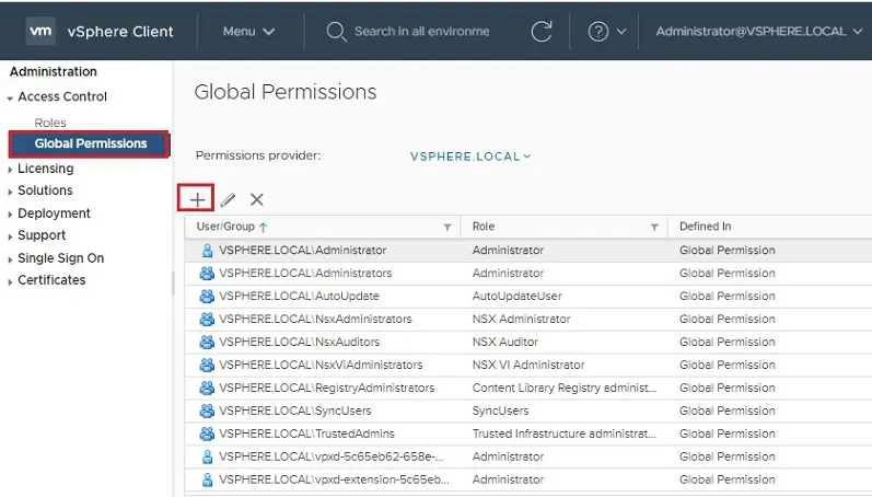 vsphere global permissions