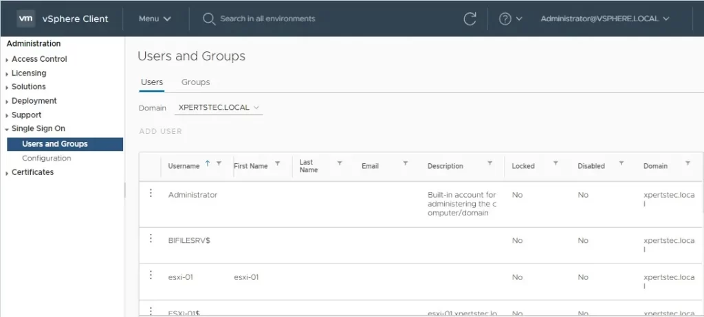 vsphere users and groups