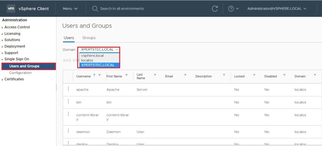 vsphere users and groups