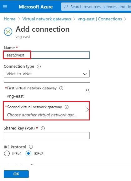 add virtual network gateway connection