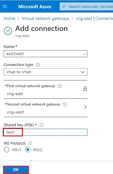 add virtual network gateway connection